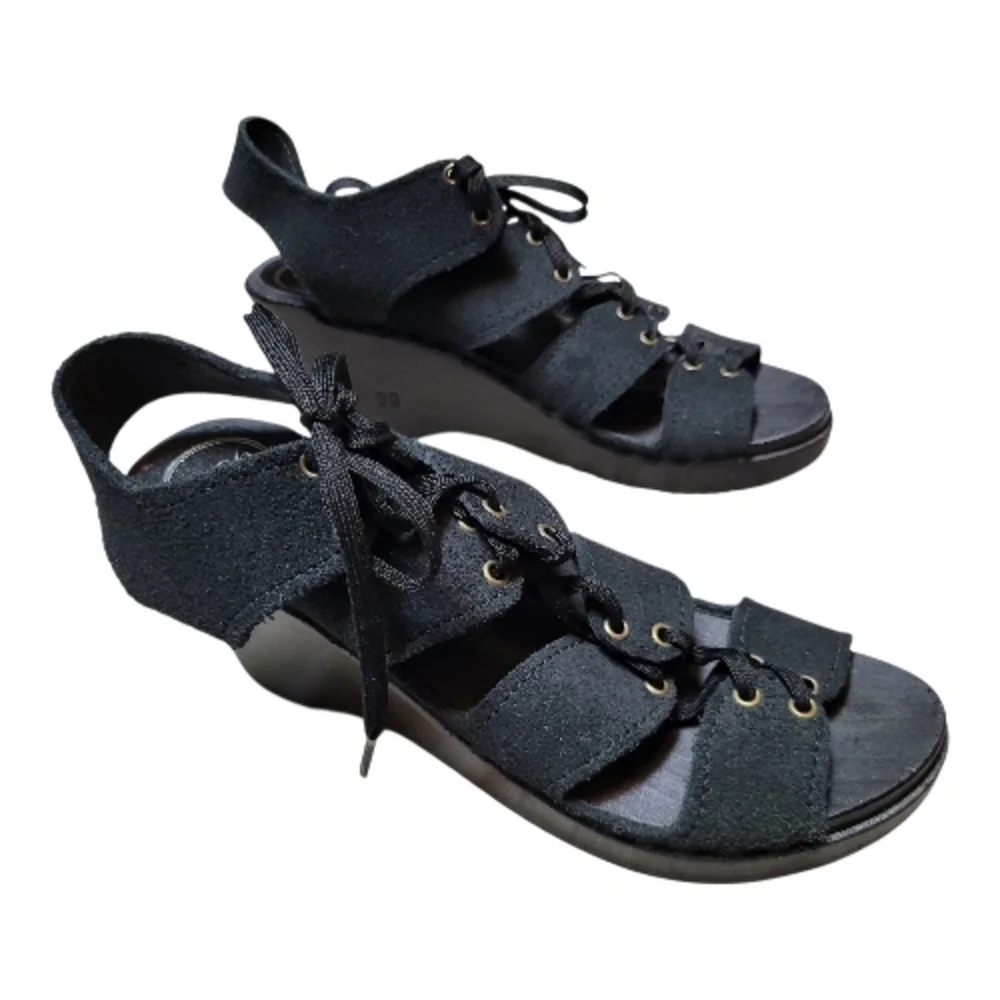 No. 6 w/ SVEN Black Lace-Up Wedge Gladiator Clog Sandals - Size 39 (8 US)